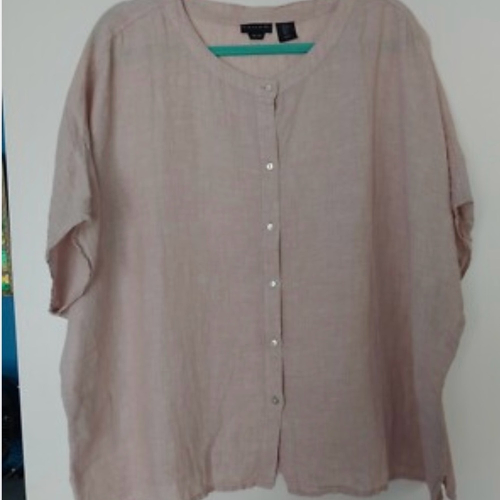 TAHARI Womens Linen Button Down Oversize Shirt Size L Sleeve Casual